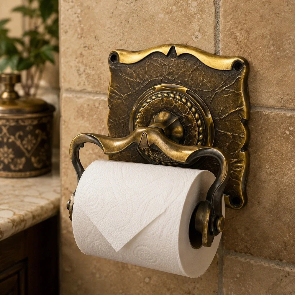 Vintage Amerock Carriage House Toilet Paper Holder Antique Brass Gold Wall Mount